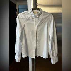 Sezane Louna Frill Neck White Blouse BNWT